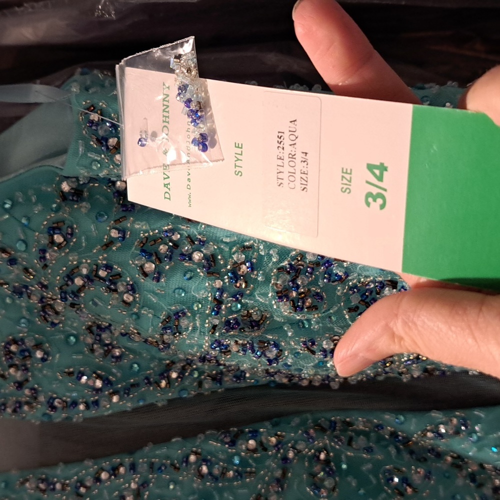 Dave and Johnny Chiffon Beaded Sequins Sheer Panel Cutouts Aqua Dress Size 4 - Picture 9 of 10